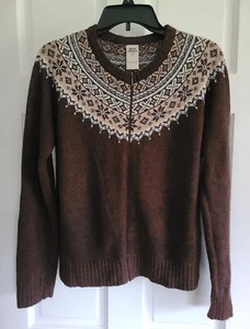 Vintage Womens Beaded Zip Front Sweater Brown Medium Ramie Blend High Sierra - Picture 1 of 7