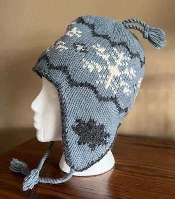 Eddie Bauer 羊毛混纺北欧羊毛衬里耳瓣蓝色针织冬帽 — 第 1/4 张图片