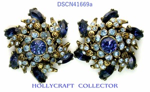 41669a - HOLLYCRAFT 1952 Light Sapphire & Montana Color Star Clip Back Earrings