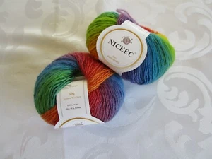 2 BALLS NICEEC WOOL Yarn RAINBOW Multi Color 50g Yarn 196 YDS, FINGERING - Picture 1 of 6