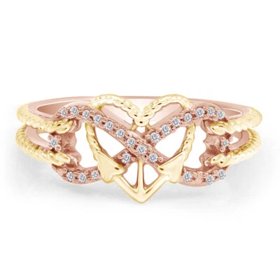 1/10 CT Diamond Two Tone Heart Infinity Anchor Promise Ring 14k Rose Gold Plated - Image 1 of 4