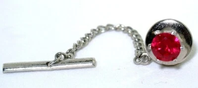 6mm Round Lab Grown Ruby Gemstone Gem Stone Silver Color Tie Tack ESTT166/102023 - Image 1 of 3