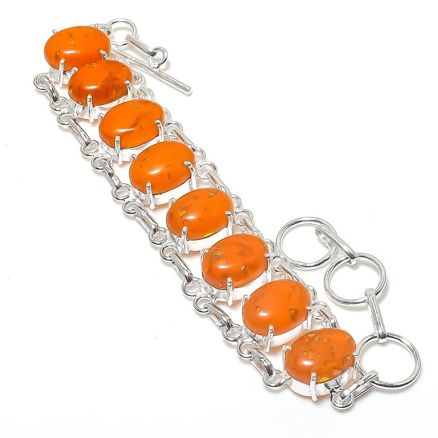 Baltic Amber Gemstone Handmade 925 Sterling Silver Jewelry Bracelet Size 7-8" - Image 1 of 1