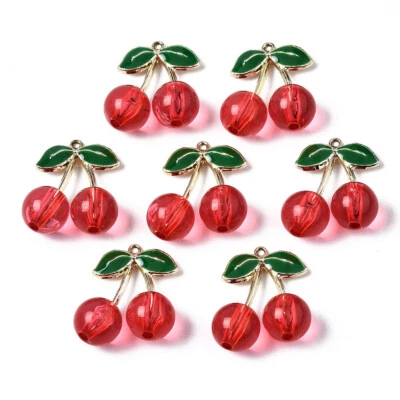 10pcs Cherry Hang Dangle Charm Acrylic Enamel Pendant Red for Earring Necklaces - image 1 of 4