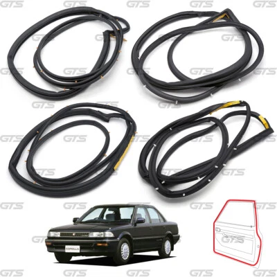 For Toyota Corolla E90 AE92 1987 - '91 Set 4 Door Rubber Seal Weatherstrip - Image 1 of 4
