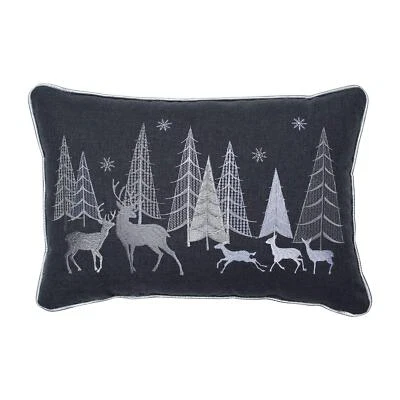 Almohada Lumbar Decorativa Escena Bosque Navidad 12" x 18" Gris Foto 1 de 4