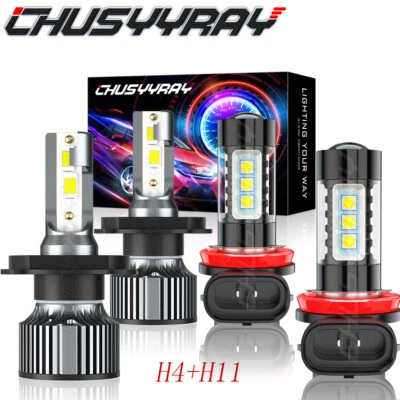 4x White H4 LED Headlight+H11 Fog Light Combo Kit For Honda CR-V 2002-2014 - Image 1 of 4