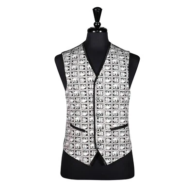 Mens Vest Medium 38R Black White Elephant Animal Print Waistcoat Formal Wedding - Image 1 of 4