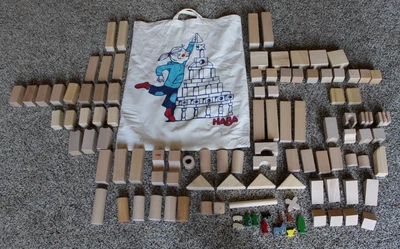 HABA Girl Carrying Tote Bag Wooden Blocks 93 Plus Colorful Animals Pieces - Image 1 of 4