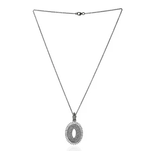 Radiant Halo Topaz Pendant Necklace 925 Sterling Silver Oxidized Chain - Picture 1 of 6
