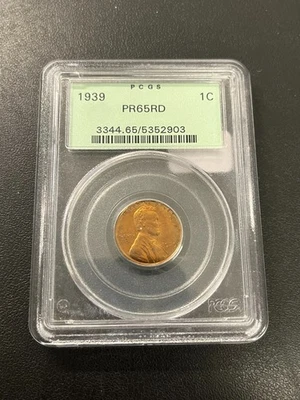1939 PROOF WHEAT CENT PCGS PR-65 RD - PROOF WHEAT PENNY - EARLY DATE - SLAB - 1C - Image 1 of 2