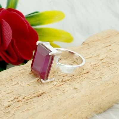 Anel masculino de prata esterlina rubi natural pedra preciosa feito à mão joias de rubi para presente - Imagem 1 de 4