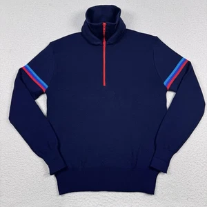 VTG Obermeyer Ski Sweater Men Large 1/2 Zip 100% Wool Thick Double Collar Navy - Picture 1 of 9
