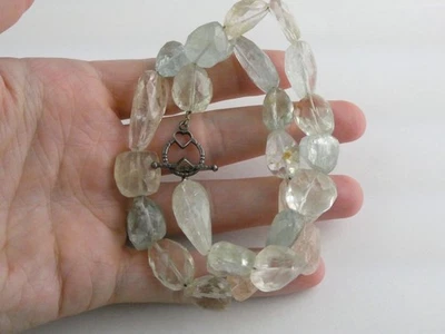 Sterling Silver Faceted Pale Color Quartz Aquamarine Beaded Necklace 925 17.5 In - Image 1 of 4