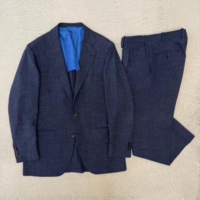 Kiton　Wool Silk Linen Suit Navy 50 - Image 1 of 4