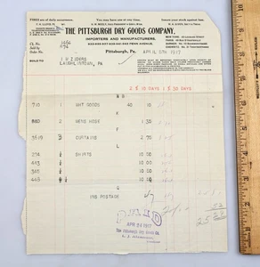 Vintage Paper Receipt Letterhead Pittsburgh Dry Goods Co. Pennsylvania 1917 - Picture 1 of 2