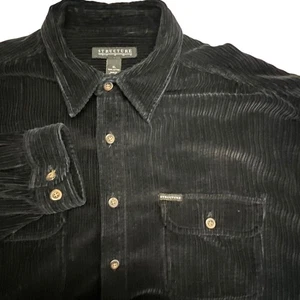 VTG Structure Mens XL Corduroy Button Up Shirt Black Long Sleeve Casual Y2K 90s - Picture 1 of 7