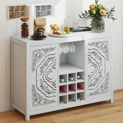 Wooden Storage Cabinet Freestanding Bar Buffet Sideboard with Wine Rack Drawer - Image 1 of 4