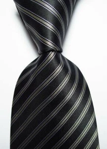 New Classic Striped Black Gray JACQUARD WOVEN 100% Silk Men's Tie Necktie - Picture 1 of 2