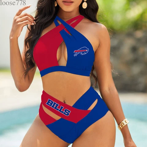 Buffalo Bills Women Sexy Bikini Set High Waist Swimsuit Beach Swimwear 2PCS Gift Cover