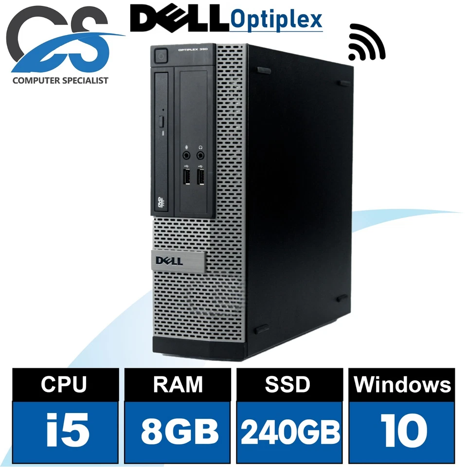 Rápido Dell Intel Core i5 Torre Ordenador Fijo Windows 10 Wifi 8GB RAM 240GB SSD - Imagen 1 de 1