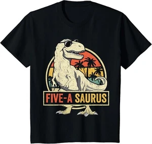 5 Year Old Dinosaur Birthday 5th T Rex Dino Five Saurus Gift Unisex T-Shirt - Picture 1 of 3