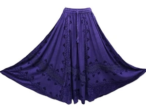 Maxi Skirt Peasant Bohemian Embroidered Rayon Full Flare Purple S M L XL XXL - Picture 1 of 7