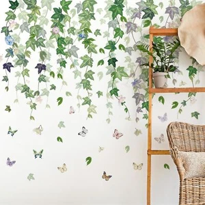 Green Plants Leaves Wall Decals Hanging Vine Wall Stickers Removable Green Iv... - Picture 1 of 6