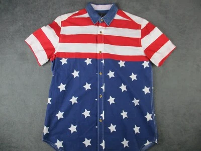 Hawkings Mcgill Shirt Mens Small Patriotic American Flag Short Sleeve Button Up - Image 1 of 4
