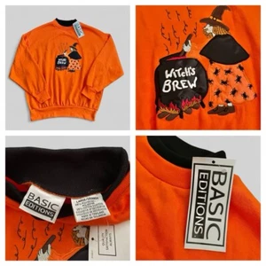 VTG Halloween Sweatshirt Witches Brew Orange Double Collar Large 90’s DEADSTOCK - Picture 1 of 7