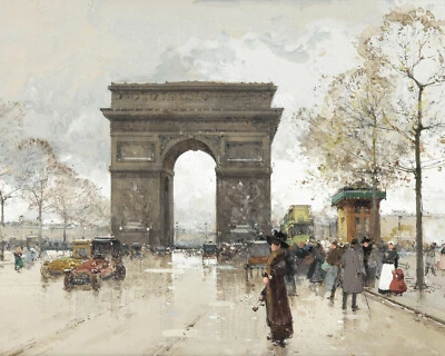 Impresión giclee pintura vintage de L'Arc de Triomphe Paris en papel de bellas artes Foto 1 de 3