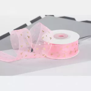 Cherry Sheer Organza Ribbon Printed Lots of Gold Cherry - 2.5cm*18M Reel - Picture 1 of 11