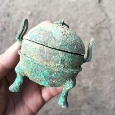 Trípode incensario de bronce antiguo de 8 cm de China quemador de incienso decoración del hogar artesanías antiguas Foto 1 de 2