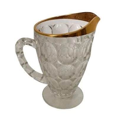 Jarra de agua vintage MCM Jeanette borde dorado con huella digital de vidrio tamaño mediano Foto 1 de 4