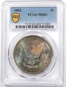 1882 Morgan Dollar Silver Brilliant Monster Rainbow Blue/Orange/GreenToning! PCG - Picture 1 of 2