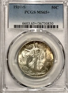 1937 S 50C Walking Liberty Half Dollar MS65+ PCGS - Picture 1 of 2