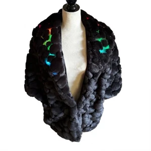 Rave Burning Man light-up black faux fur cape rainbow LED Enlighted Designs New - Picture 1 of 8