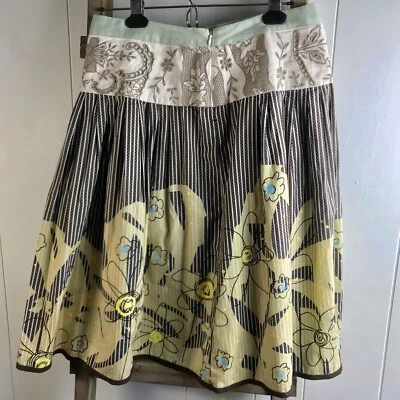 Falda CAbi Marrón Bordada Línea A Floral Pintado Algodón Estilo #917 Nueva con Etiquetas Foto 1 de 4