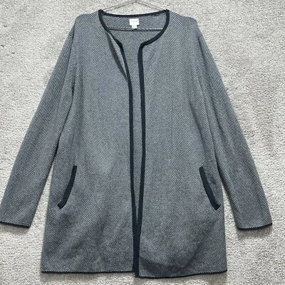 J. Crew Sweater Womens Medium Gray Cardigan Black Geometric Open Coat Pockets - Image 1 of 4