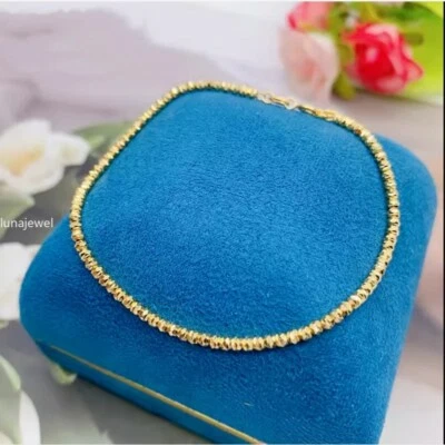 Solid 18K Yellow Gold Shiny Beads Bracelet Bangle Chain Adjust 5.9-7.1in Women - Image 1 of 4