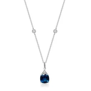 Without Chain 10k White Gold 1.85 ctw Natural London Topaz and Diamond Pendant - Picture 1 of 3