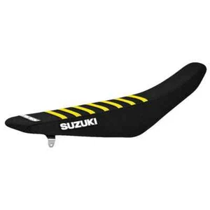 1996-2000 SUZUKI RM 125-250 Gripper Seat Cover BLACK / YELLOW  Ribs  LOGO  #74 - Picture 1 of 4