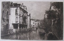 ANTIQUE ETCHING "CANAL OF VENICE" C 1900 ARTIST UNKNOWN