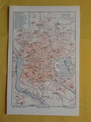 1890-1920s ORIGINAL VINTAGE MAP - Madrid, Espana/Spain - C10-4 - Image 1 of 3