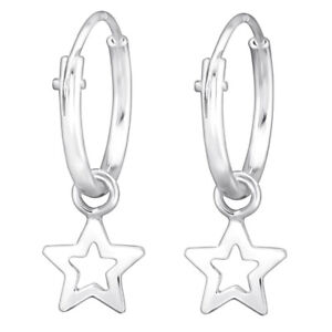 ICYROSE Sterling Silver Star Outline on 1/2" Endless Hoop Kids Earrings 3491