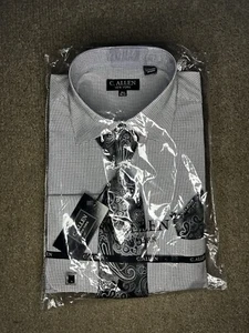 C. Allen Men's Pin Dot Pattern Regular Fit French Cuffs Dress Shirts with Tie Ha - Picture 1 of 4