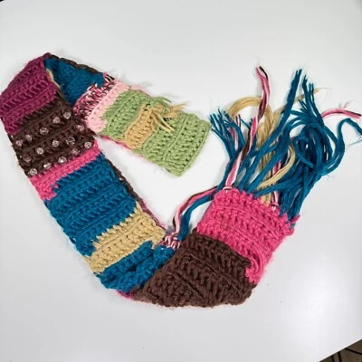 Cachecol hippie de malha BoHo multicolorido crochê inverno feito à mão cachecol robusto 84" x 4" - Imagem 1 de 4