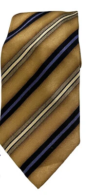 CROFT & BARROW Men's 100% Silk Necktie Tie Gold Blue Navy White Striped Handmade - Image 1 of 4