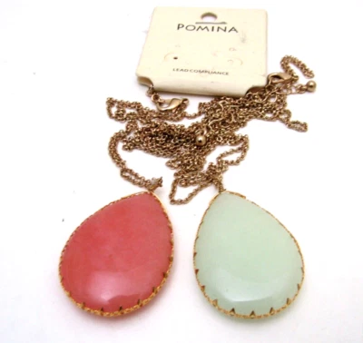 POMINA Cadena Oro Piedra Jade Simple Exlargo Colgante Collar Rosa y Verde Nuevo Foto 1 de 3