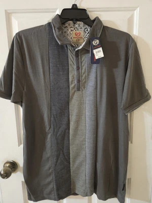 Men's Phat Farm Large L Gray Blue Color Block Short Sleeve Polo Button Up Shirt - Image 1 of 4